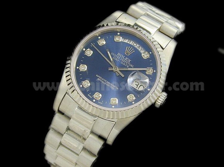 Stainless Steel Replica Rolex Watch Daydate Blue Face